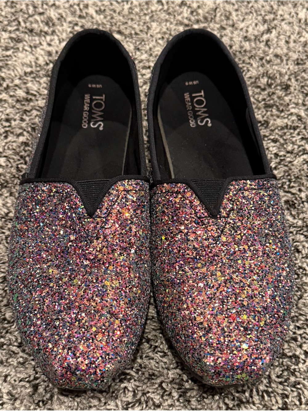 TOMS Black Multicolor Glitter Slip-On Flats
